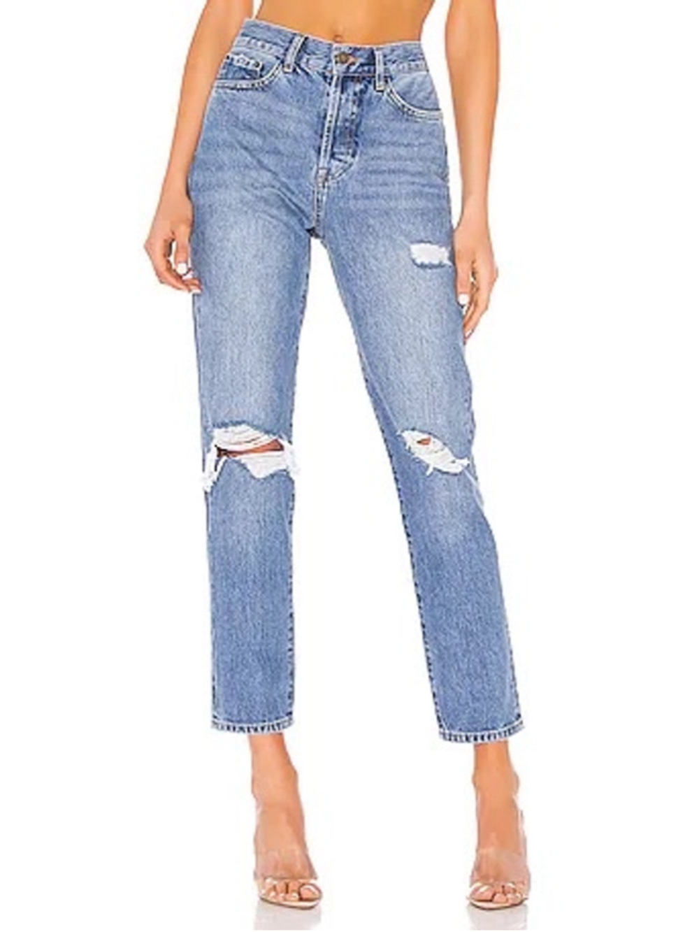 ANINE BING Brenda Jeans in Mid Blue Distressed Size 26